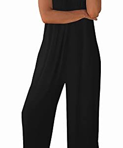 snugwind Womens Casual Sleeveless Strap Loose Adjustable Jumpsuits Stretchy Long Pants Romper with Pockets X-Large Black