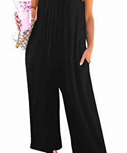 snugwind Womens Casual Sleeveless Strap Loose Adjustable Jumpsuits Stretchy Long Pants Romper with Pockets X-Large Black