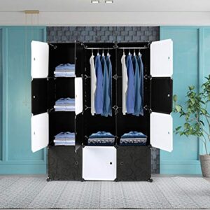 DWLOMHE Portable Wardrobe, Plastic Storage Organizer 12 Cubes Closet,Modular Plastic Wardrobe for Space Saving