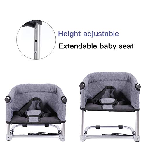 Portable Feeding Seat Baby High Chair Folding Chair Height Adjustable for Home & Travel, Toddler Highchair Straps to Kitchen Dinner Table, Grey