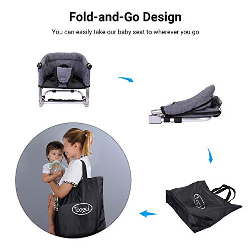 Portable Feeding Seat Baby High Chair Folding Chair Height Adjustable for Home & Travel, Toddler Highchair Straps to Kitchen Dinner Table, Grey