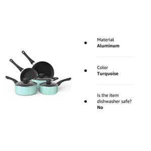 MOSTA Aluminum Alloy Non-Stick Cookware Set, Pots and Pans - 8-Piece Set (Turquoise)