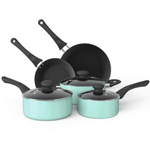 mosta aluminum alloy non-stick cookware set, pots and pans - 8-piece set (turquoise)