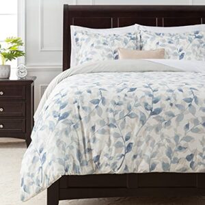 chanasya layered leaf duvet cover set - duvet cover (104” x 90”) & 2 pillow shams (20” x 36”) - 3-piece set, king size, blue taupe