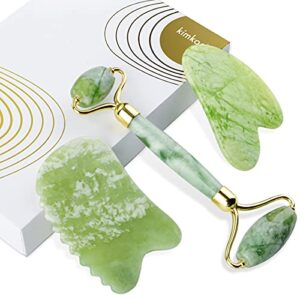 kimkoo jade roller and gua sha set,100% real natural jade stone,facial sculpting and lymphatic drainage,