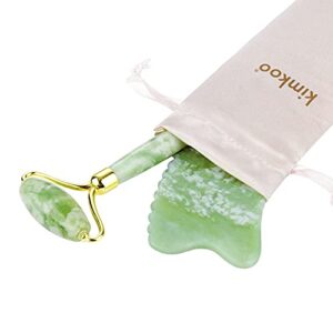 Kimkoo Jade Roller and Gua Sha Set,100% Real Natural Jade Stone,Facial Sculpting and Lymphatic Drainage,