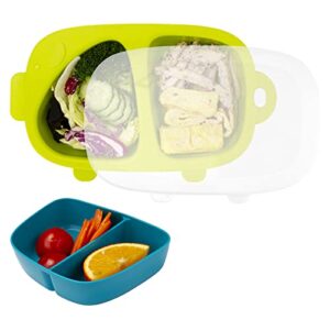 kids divided plate, 3 pcs(plate with lid and inner dish), toddler dishes tableware, dishwasher-safe for baby feeding dinner plate (lemon)