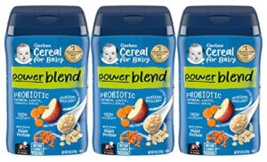 gerber cereal for baby power blend baby cereal, probiotic with oatmeal, lentil, carrots & apples, made with whole grains & plant protein, 8 oz canister (pack of 3)