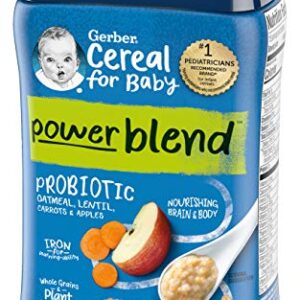 Gerber Cereal for Baby Power Blend Baby Cereal, Probiotic with Oatmeal, Lentil, Carrots & Apples, Made with Whole Grains & Plant Protein, 8 OZ Canister (Pack of 3)