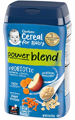 Gerber Cereal for Baby Power Blend Baby Cereal, Probiotic with Oatmeal, Lentil, Carrots & Apples, Made with Whole Grains & Plant Protein, 8 OZ Canister (Pack of 3)