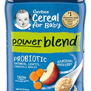 Gerber Cereal for Baby Power Blend Baby Cereal, Probiotic with Oatmeal, Lentil, Carrots & Apples, Made with Whole Grains & Plant Protein, 8 OZ Canister (Pack of 3)