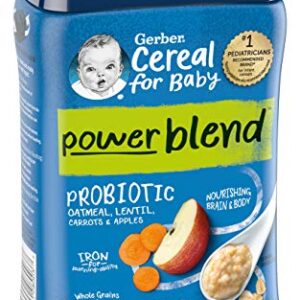 Gerber Cereal for Baby Power Blend Baby Cereal, Probiotic with Oatmeal, Lentil, Carrots & Apples, Made with Whole Grains & Plant Protein, 8 OZ Canister (Pack of 3)