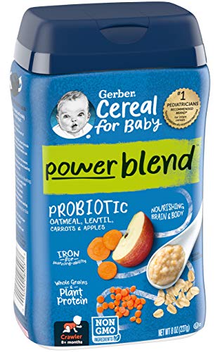 Gerber Cereal for Baby Power Blend Baby Cereal, Probiotic with Oatmeal, Lentil, Carrots & Apples, Made with Whole Grains & Plant Protein, 8 OZ Canister (Pack of 3)