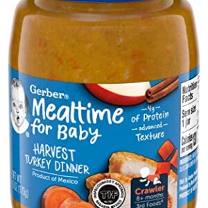 Gerber Mealtime for Baby 3rd Foods Baby Food Jar, Harvest Turkey Dinner, Advanced Texture with No Artificial Flavors or Colors, 6 OZ Glass Jar (Pack of 12)