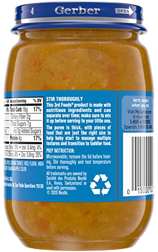 Gerber Mealtime for Baby 3rd Foods Baby Food Jar, Harvest Turkey Dinner, Advanced Texture with No Artificial Flavors or Colors, 6 OZ Glass Jar (Pack of 12)