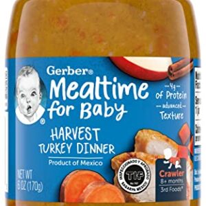 Gerber Mealtime for Baby 3rd Foods Baby Food Jar, Harvest Turkey Dinner, Advanced Texture with No Artificial Flavors or Colors, 6 OZ Glass Jar (Pack of 12)