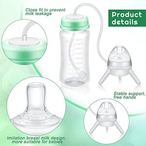 Nuanchu 10 Ounce Self Feeding Baby Bottle with Long Tube Straw Cute Leak-Proof Baby Feeder Bottle Imitation Milk Weaning Baby Supply (Mint Green)
