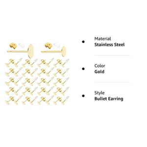 Earring Posts Stainless Steel, Flasoo 1200Pcs Hypoallergenic Earring Posts and Backs, Gold Flat Pad Earring Studs with Clutch for Earring Making and DIY Stud Earring Supplies