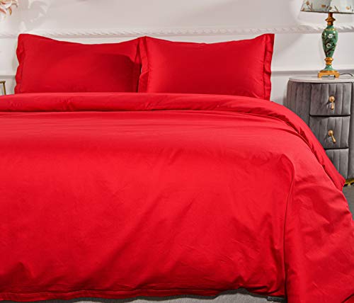 Colourful Snail 100-Percent Cotton Duvet Cover Set, Hidden Zipper Closure, Ultra Soft, Easy Care and Durable, Simple Bedding Style, Queen, Red