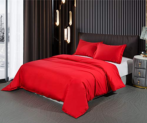 Colourful Snail 100-Percent Cotton Duvet Cover Set, Hidden Zipper Closure, Ultra Soft, Easy Care and Durable, Simple Bedding Style, Queen, Red