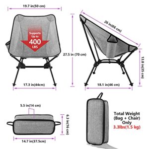 Banzk Camping Chairs for Adults 2023 Outdoor Ultralight Folding Compact Chairs Portable Backpacking Lawn Chair for Beach Outside Picnic Travel Fishing Hiking 400lb (Grey)