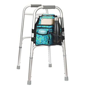 Side Walker Bag with Cup Holder, Folding Walkers Side Accessaries Organizer Pouch Tote for Seniors, Elderly (Plaid Blue)