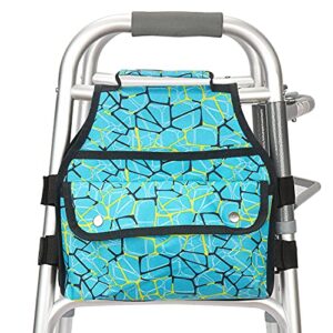 Side Walker Bag with Cup Holder, Folding Walkers Side Accessaries Organizer Pouch Tote for Seniors, Elderly (Plaid Blue)