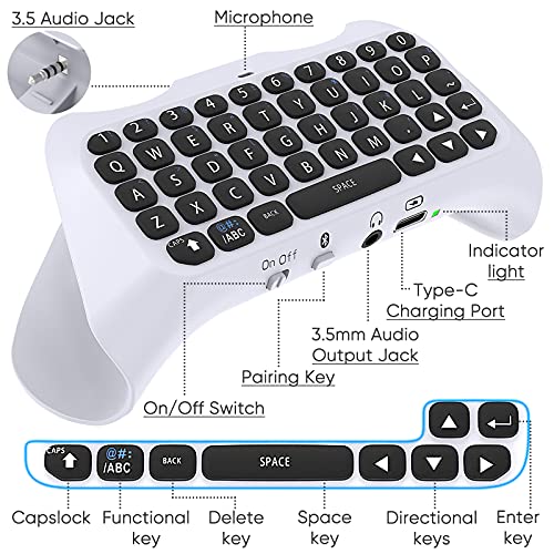 MENEEA Wireless Controller Keyboard for PS5, Bluetooth 3.0 Mini Portable Gamepad Chatpad with Built-in Speaker & 3.5MM Audio Jack for Playstation 5 Voice Chat Board for Messaging and Gaming Live Chat