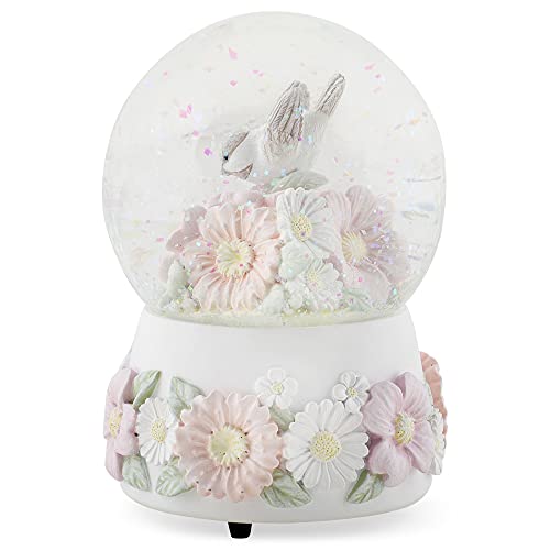 Chickadee Flowers Pastel Musical Snow Globe Plays Tune You are My Sunshine