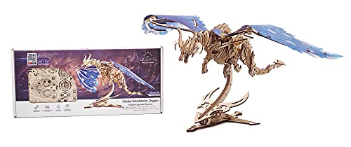 UGEARS Windstorm Dragon 3D Puzzle - Self-Assembly 3D Wooden Puzzles for Adults and Kids - Realistic 3D Dragon Puzzle Wood Model Kit with Rubber Band Motor - Laser-Cut Wooden Puzzle Mechanical Toy