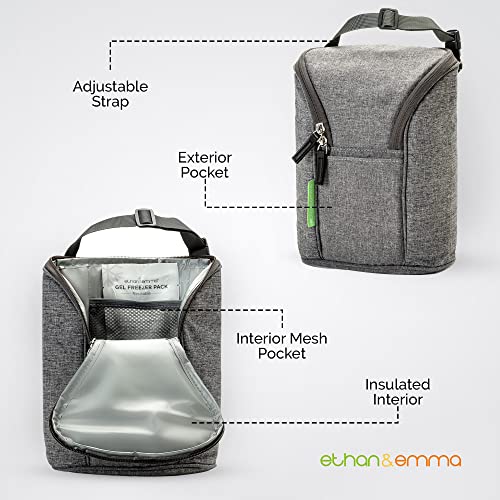 Ethan & Emma Baby Bottle Bag | Grey, Insulated, Baby Bottle Holder W/Extra Storage | Easy To Carry, Clean, Open & Attach | Perfect Travel Accessory To Keep Cold Or Warm, Baby Food, Bottles