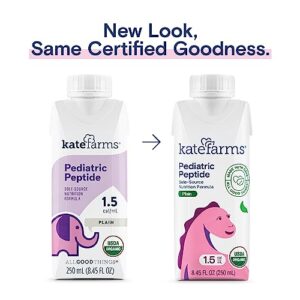 KATE FARMS Organic Vegan Plant Based Pediatric Peptide 1.5 Formula, Unflavored Plain, Sole-Source Nutrition, Organic Enzymatically Hydrolyzed Plant-Based Protein Drink, Meal Replacement for Oral or Tube Feeding, 8.45oz. (Pack of 12)