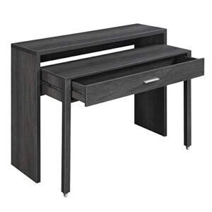 convenience concepts newport jb console/sliding desk with drawer and riser, charcoal gray