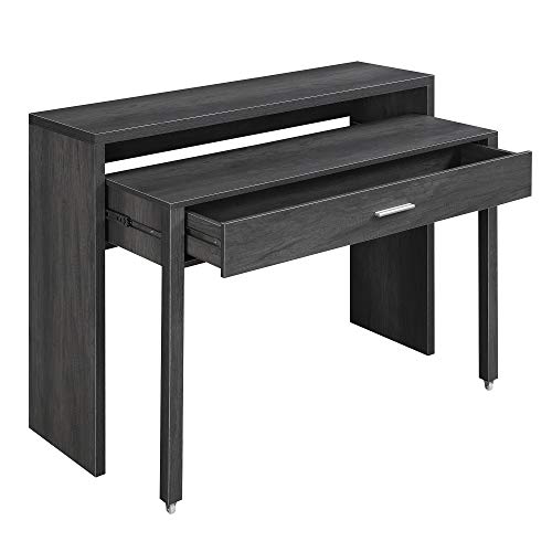 Convenience Concepts Newport JB Console/Sliding Desk with Drawer and Riser, Charcoal Gray