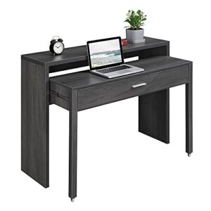 Convenience Concepts Newport JB Console/Sliding Desk with Drawer and Riser, Charcoal Gray