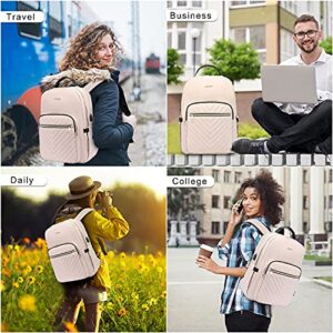 LOVEVOOK Laptop Backpack Purse for Women, Work Business Travel Computer Bags, College Nurse Backpack for Womens, Quilted Casual Daypack with USB Port, Fit 15.6 Inch Laptop, Antiquewhite