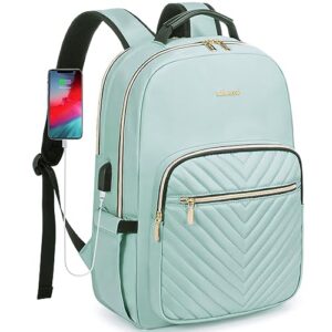 lovevook laptop backpack purse for women, work business travel computer bags, college nurse backpack for womens, quilted casual daypack with usb port, fit 15.6 inch laptop, mint green