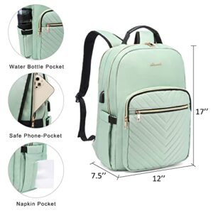 LOVEVOOK Laptop Backpack Purse for Women, Work Business Travel Computer Bags, College Nurse Backpack for Womens, Quilted Casual Daypack with USB Port, Fit 15.6 Inch Laptop, Mint Green