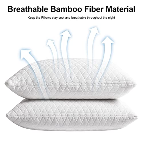 Shredded Memory Foam, Sleeping,Bed Pillows Queen Size Set of 2 Pack Cooling Adjustable,Good for Side and Back Sleeper with Washable Removable Bamboo Cover