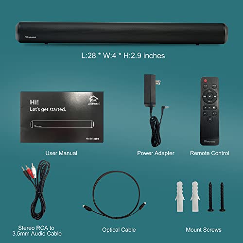 Wohome Soundbar for TV - 28-Inch Sound Bar with HDMI-ARC, Bluetooth, LED Display, Optical, USB, and AUX Inputs - 80W, 4 Speakers, Surround Sound Home Theater System