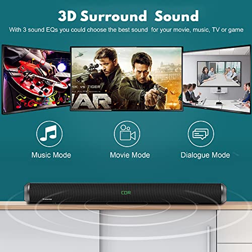 Wohome Soundbar for TV - 28-Inch Sound Bar with HDMI-ARC, Bluetooth, LED Display, Optical, USB, and AUX Inputs - 80W, 4 Speakers, Surround Sound Home Theater System