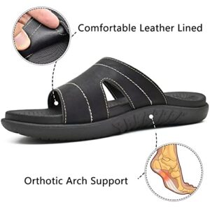 KuaiLu Womens Fashion Orthotic Slides Ladies Lightweight Athletic Yoga Mat Sandals Slip On Thick Cushion Slippers Sandals With Comfortable Plantar Fasciitis Arch Support (10, Black, numeric_10)