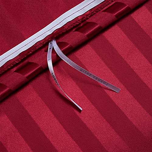 RevenRella 3 Piece Satin Duvet Cover Set Bedding Sets Italian Style 1800 Series Luxury Rich Silk Silky Super Soft Stripes Hidden Zipper Closure Reversible Wrinkle Free Honeymoon(Burgundy, King)