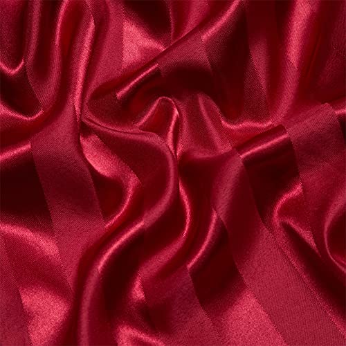 RevenRella 3 Piece Satin Duvet Cover Set Bedding Sets Italian Style 1800 Series Luxury Rich Silk Silky Super Soft Stripes Hidden Zipper Closure Reversible Wrinkle Free Honeymoon(Burgundy, King)