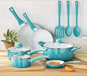 ceramic nonstick 12 piece cookware set,teal ombre pots and pans set kitchen cookware sets cast iron pan cookware sets pots and pans nonstick pan cast iron skillets,blue,4378695