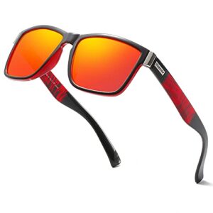 dubery vintage polarized sunglasses for men women retro square sun glasses d518 (black&red/red)