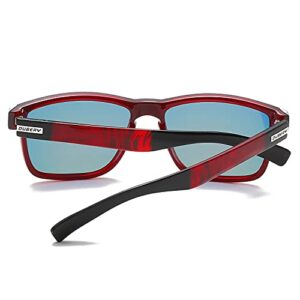 DUBERY Vintage Polarized Sunglasses for Men Women Retro Square Sun Glasses D518 (Black&Red/Red)