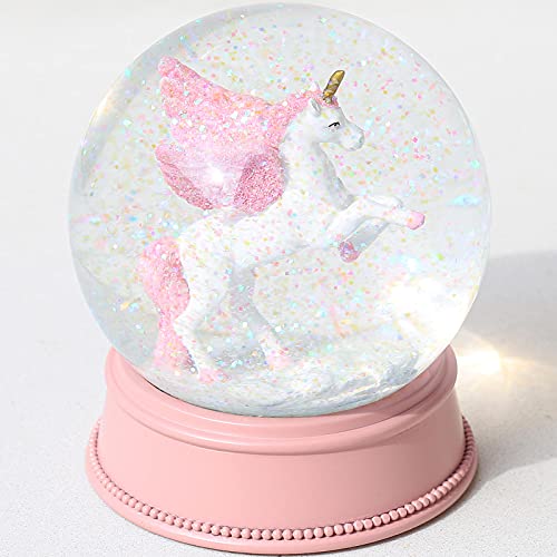 Unicorn Snow Globes for Girls, 100MM Pink Glitter Glass Snowglobe for Kids, Christmas Birthday Gifts for Girls,Wife,Daughter,Granddaughter