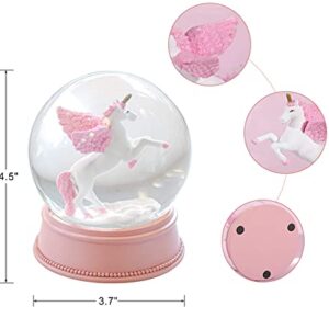Unicorn Snow Globes for Girls, 100MM Pink Glitter Glass Snowglobe for Kids, Christmas Birthday Gifts for Girls,Wife,Daughter,Granddaughter