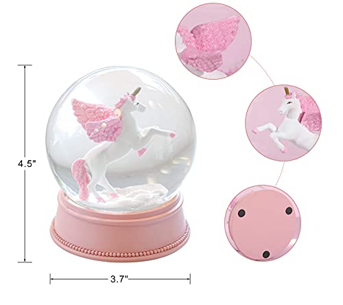 Unicorn Snow Globes for Girls, 100MM Pink Glitter Glass Snowglobe for Kids, Christmas Birthday Gifts for Girls,Wife,Daughter,Granddaughter